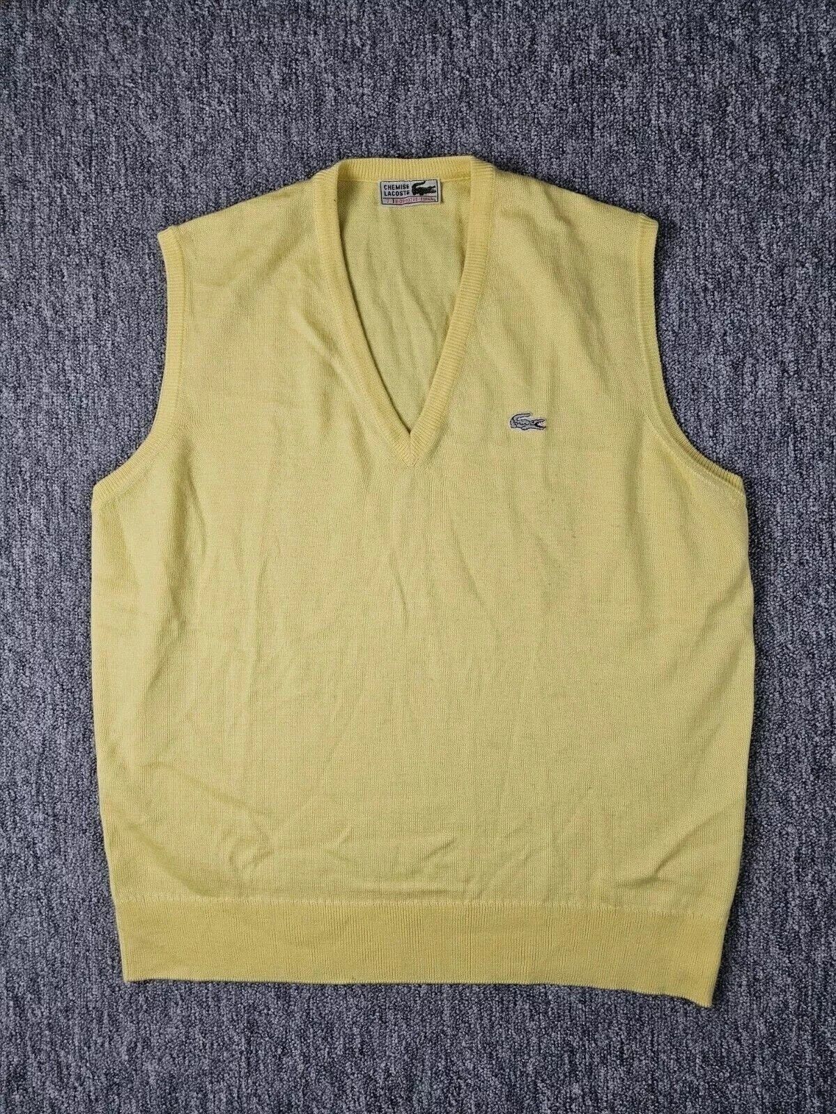 Lacoste Lacoste V-Neck Sweater Vest Yellow Cotton Crocodile Logo 2XL Size US XXL / EU 58 / 5 - 1 Thumbnail
