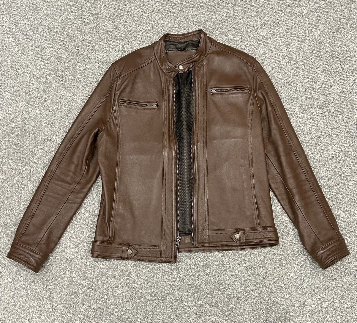 Other Chocolate Brown Leather Racer Jacket Size US M / EU 48-50 / 2 - 1 Thumbnail