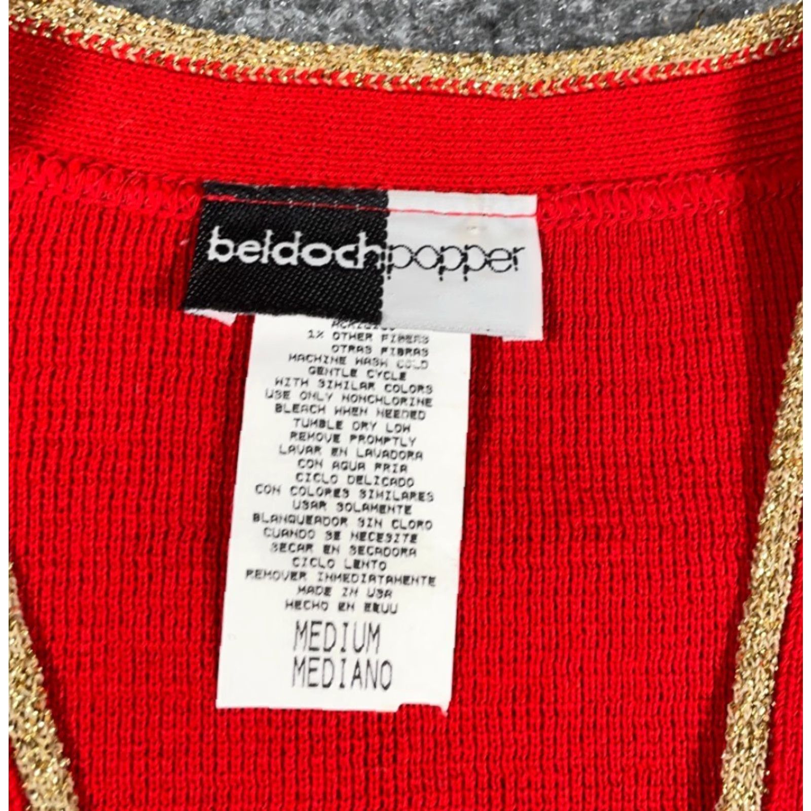 Vintage VINTAGE 80s Crest Embroidered Cardigan Sweater Women's Medium Red Gold Casual Size M / US 6-8 / IT 42-44 - 3 Thumbnail