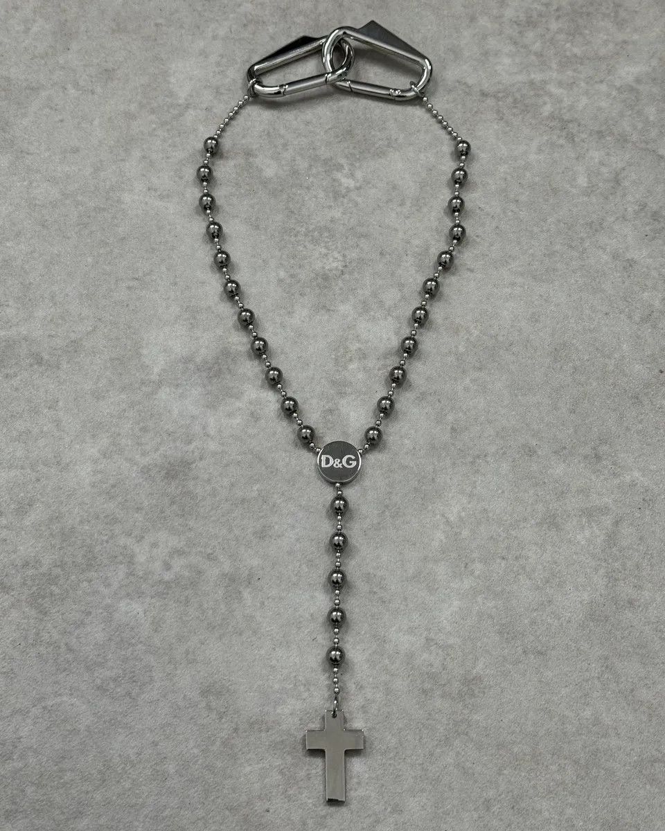 Dolce & Gabbana 2000s Dolce & Gabbana Grey Metal Beaded Cross Rosary Chain Size ONE SIZE - 1 Thumbnail
