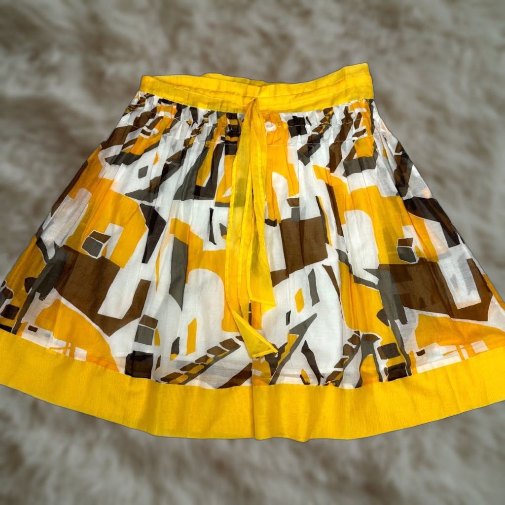 Vintage S-Sung Silk Skirt Yellow M Knee Length Lined A-Line Women's Skirt Size 32" / US 10 / IT 46 - 1 Thumbnail