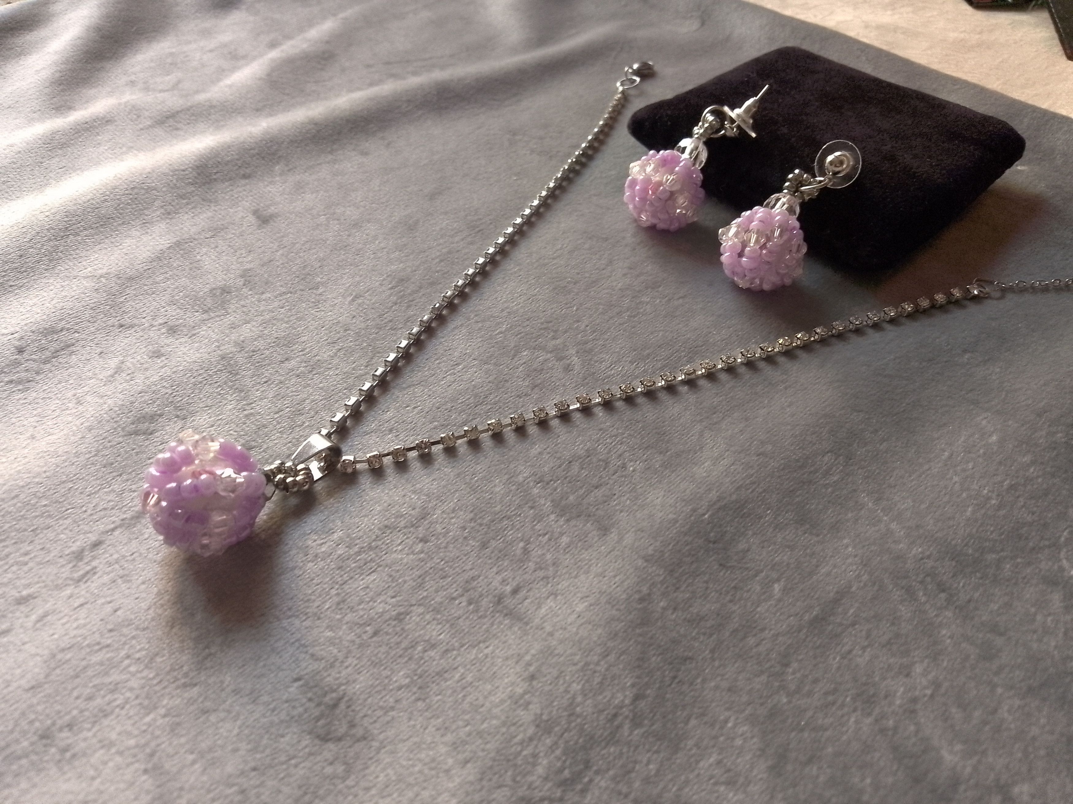 Handmade Necklace Beaded Pearl Pendant Earrings Purple Size ONE SIZE - 4 Thumbnail