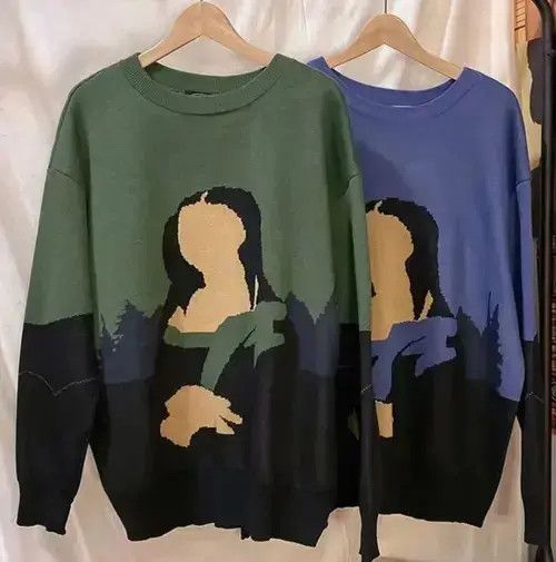 Other Hype Mona Lisa Knitwear Jumper Sweatshirt Full Print Size US XXL / EU 58 / 5 - 2 Thumbnail