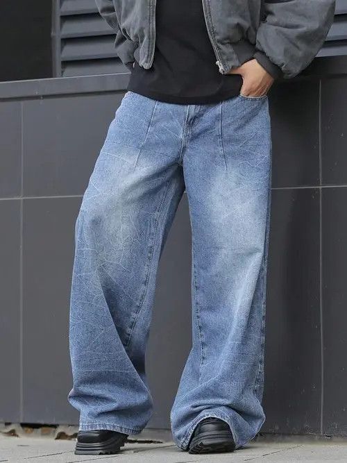 Jean × Vintage Faded Baggy Denim Jeans Wide Leg Size US 34 / EU 50 - 1 Thumbnail