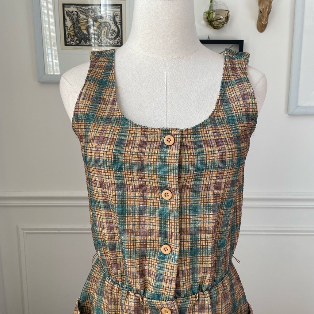 Vintage Vintage 70s Button Front Plaid Barkcloth Sleeveless Dress S Size S / US 4 / IT 40 - 2 Thumbnail