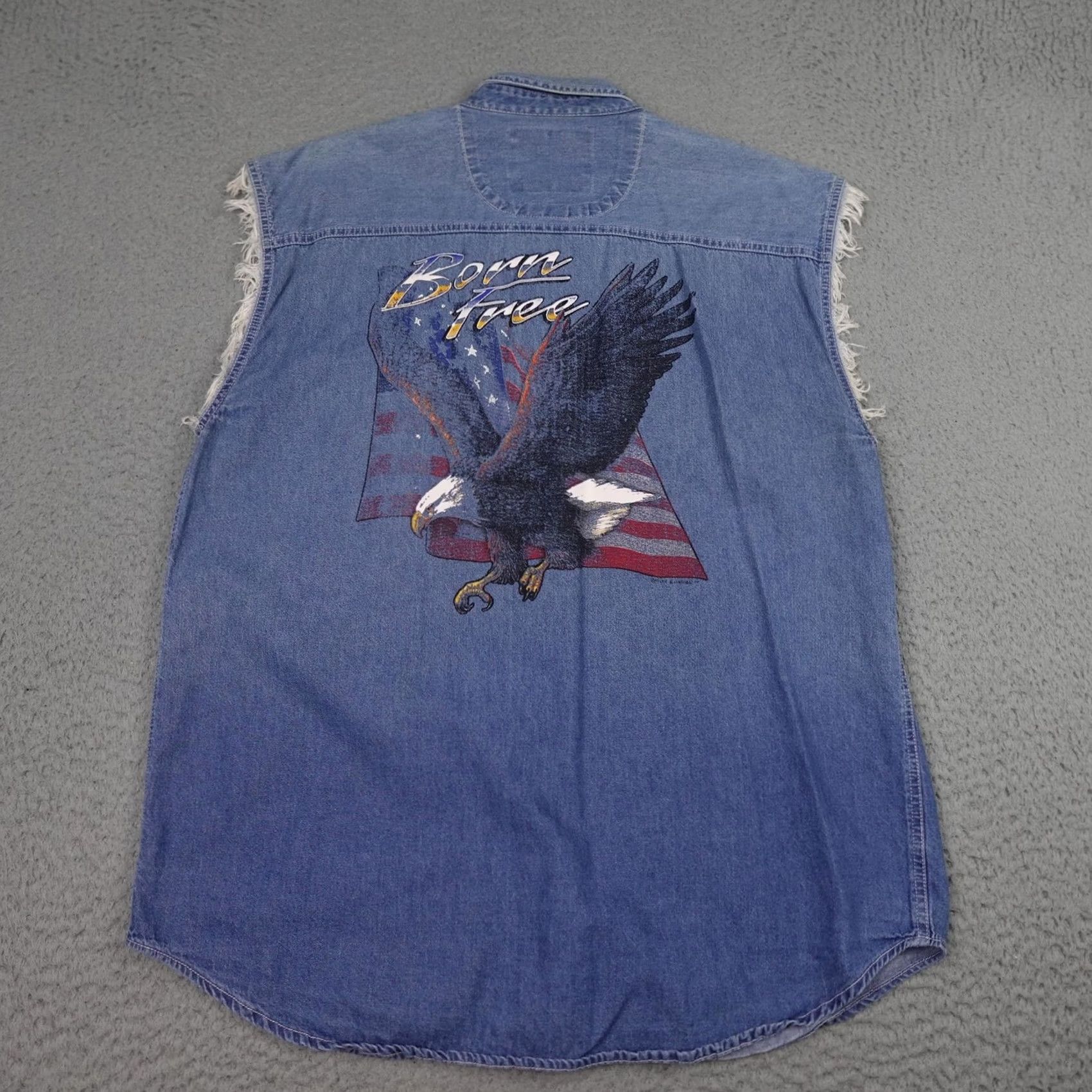 Born VINTAGE Coliseum Mens XL Blue Denim Sleeveless Eagle Motorcycle Shirt Size US XL / EU 56 / 4 - 2 Thumbnail