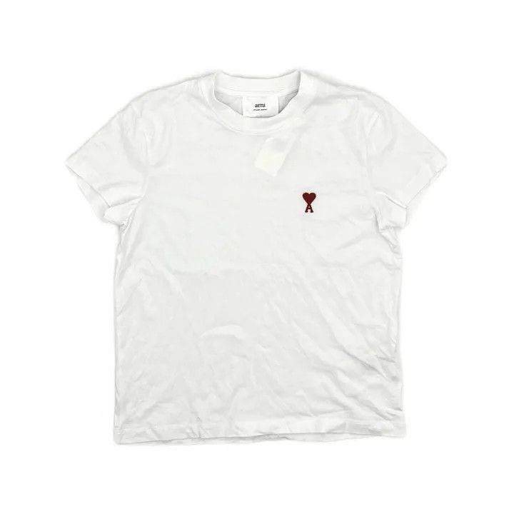 AMI AMIPARIS Heart Embroidery White Short Sleeve T-Shirt -2507 Size US XXS / EU 40 - 2 Thumbnail