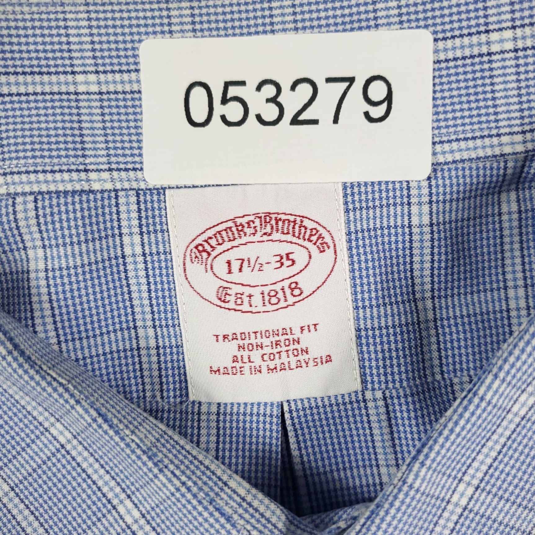 Brooks Brothers Brooks Brothers Shirt Mens 17.5 Blue Plaid Dress Button Up Long Sleeve Regular Collar Down Logo? (No, stick to given) Size 46R - 7 Thumbnail