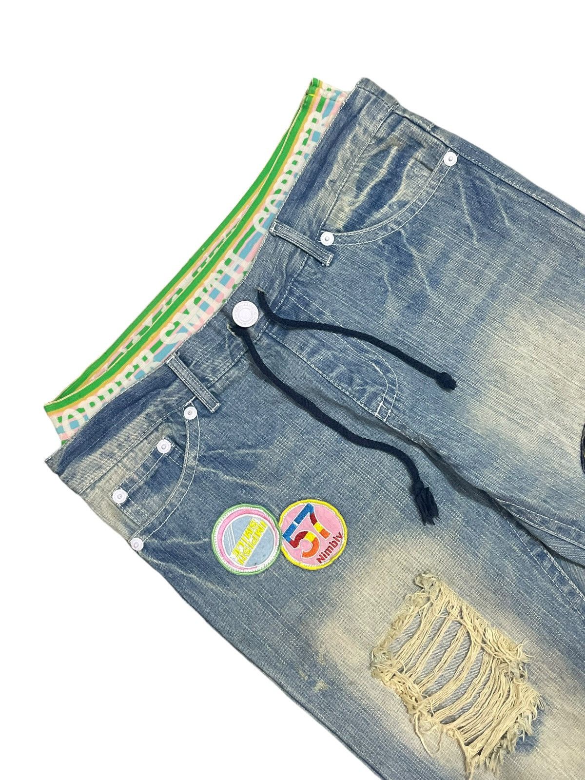 Japanese Brand Vintage Y2K Japanese Funky Patches Distressed Jogger Jeans Size 33" - 5 Thumbnail