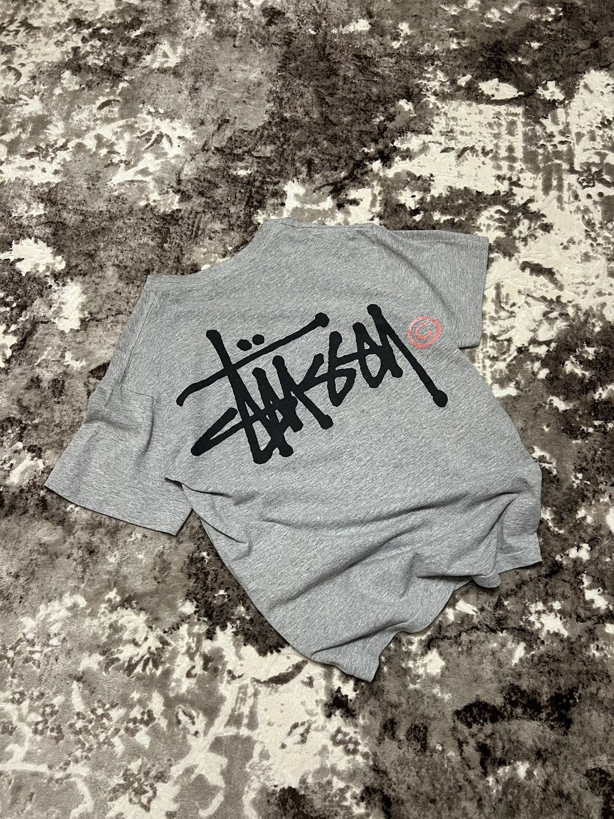image of vintage Stussy 80's 90's Spellout Logo Tee T Shirt in Graphite Grey, Men's (Size Medium)