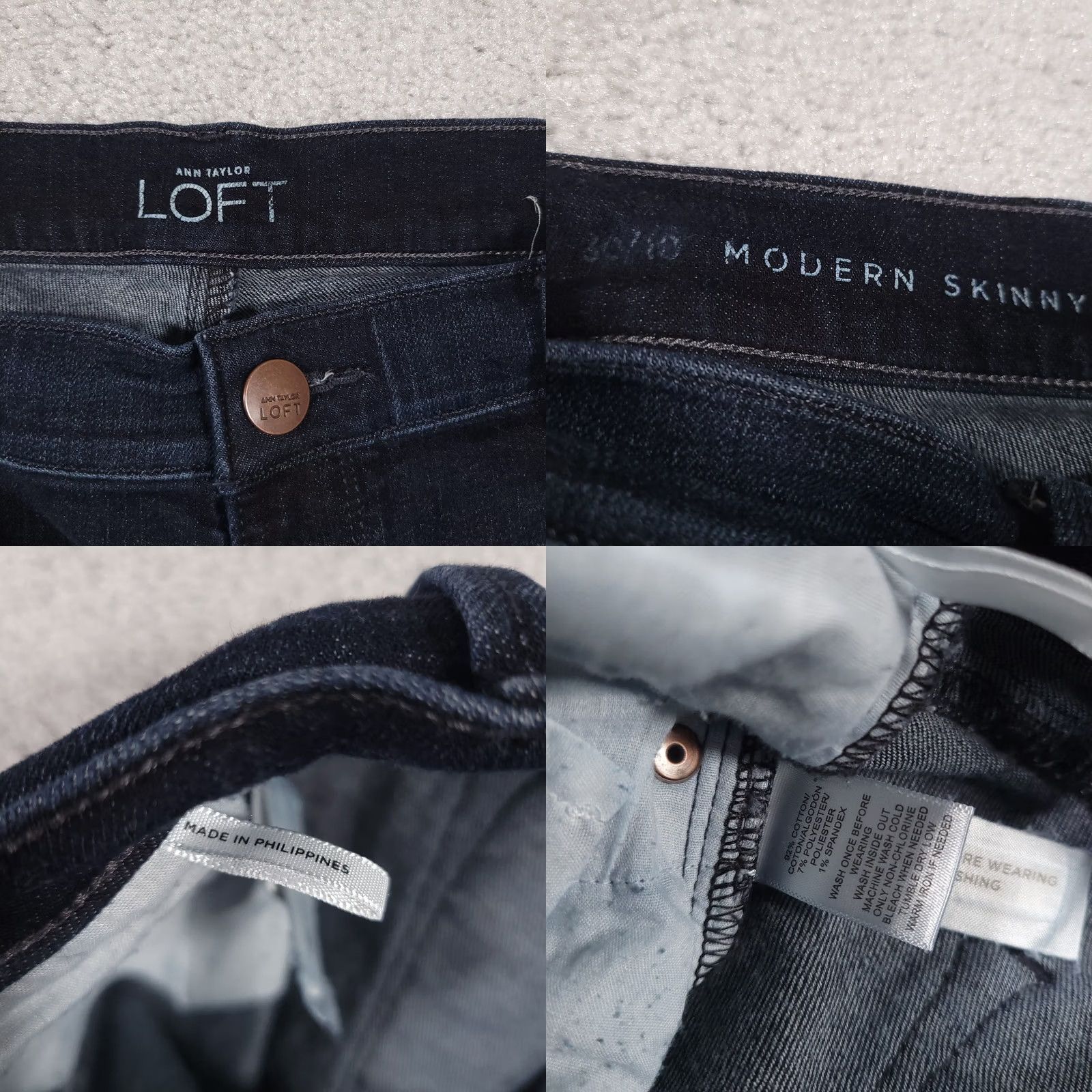 Loft LOFT Jeans Skinny Dark Wash Denim Stretch Raw Hem Mid-Rise Womens 30 Regular Blue 90s City Vintage No Size 30" / US 8 / IT 44 - 9 Thumbnail