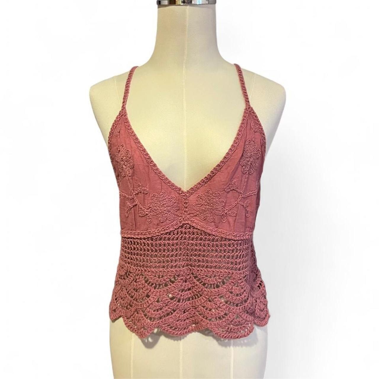 Other y2k cottage fairy pink crochet cami top w/ floral embroidery Size M / US 6-8 / IT 42-44 - 3 Thumbnail