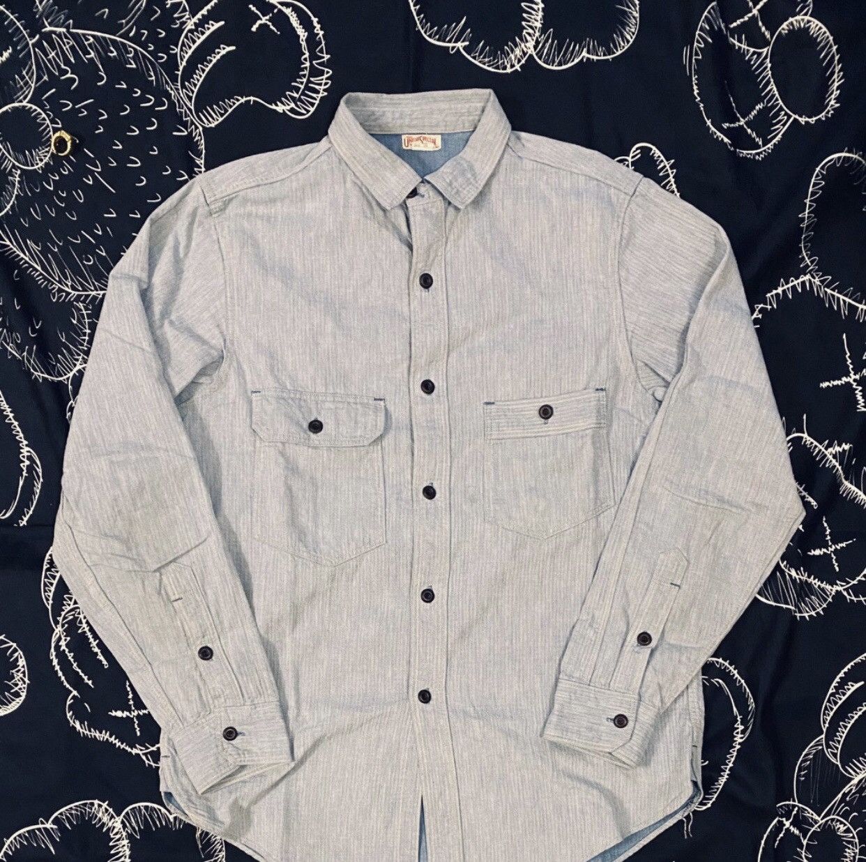 image of Freewheelers Herringbone Hbt Fishbone Shirt in Blue, Men's (Size 2XS)