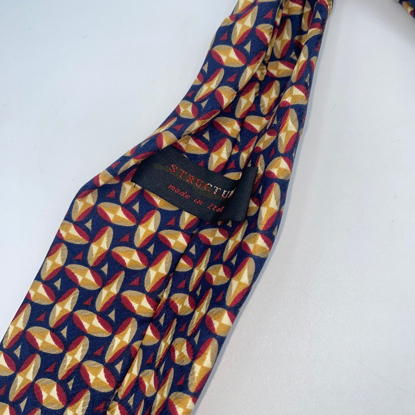 Structure Structure Pure Silk Italy Blue Red Tan Printed Neck Tie 60" Size ONE SIZE - 4 Thumbnail