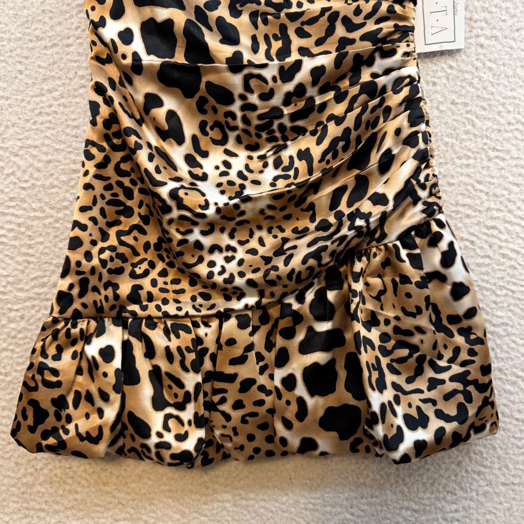 Vintage VINTAGE 90s Y2K Strapless Mini Dress Cheetah Leopard Beige Satin Fiesta S Small Women/Mens? Size S / US 4 / IT 40 - 4 Thumbnail