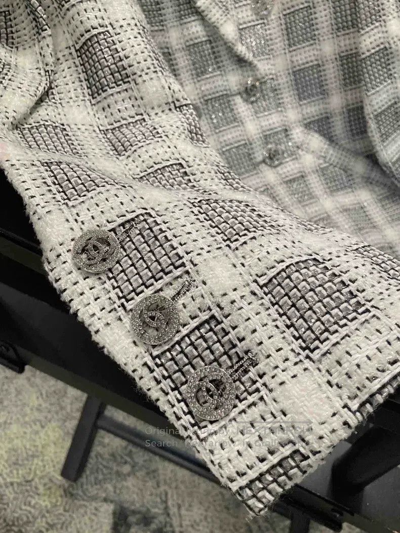 Chanel Chanel Black and white fine glitter plaid lapel jacket Size XXS / US 00 / IT 34 - 7 Thumbnail