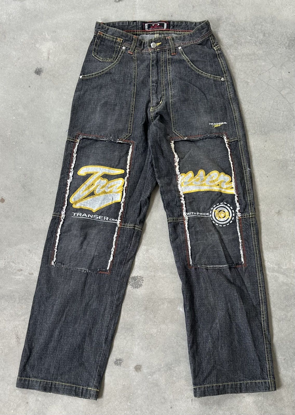 Japanese Brand Y2K TRANSER BAGGY PATCH DENIM PANT Size US 30 / EU 46 - 1 Thumbnail