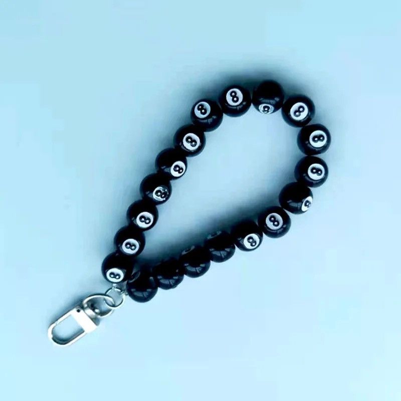 Vintage Creative Punk Acrylic Black Billiards 8 Ball Beads Key Chain Size ONE SIZE - 2 Thumbnail