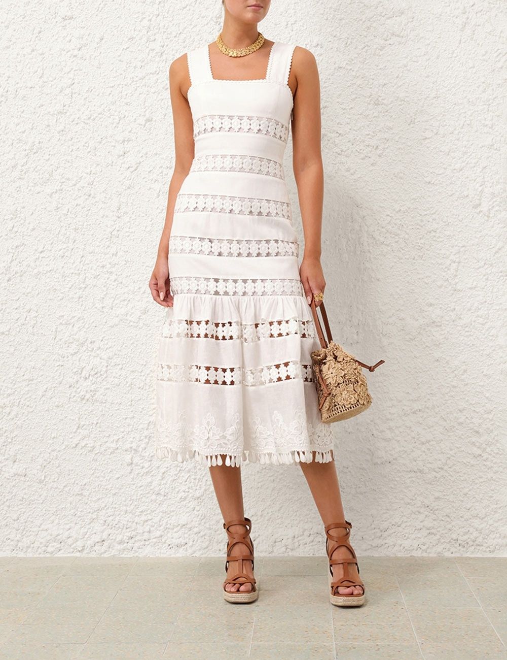 Zimmermann oc11z0525 Pop Trimmed Midi Dress in White Size S / US 4 / IT 40 - 2 Thumbnail