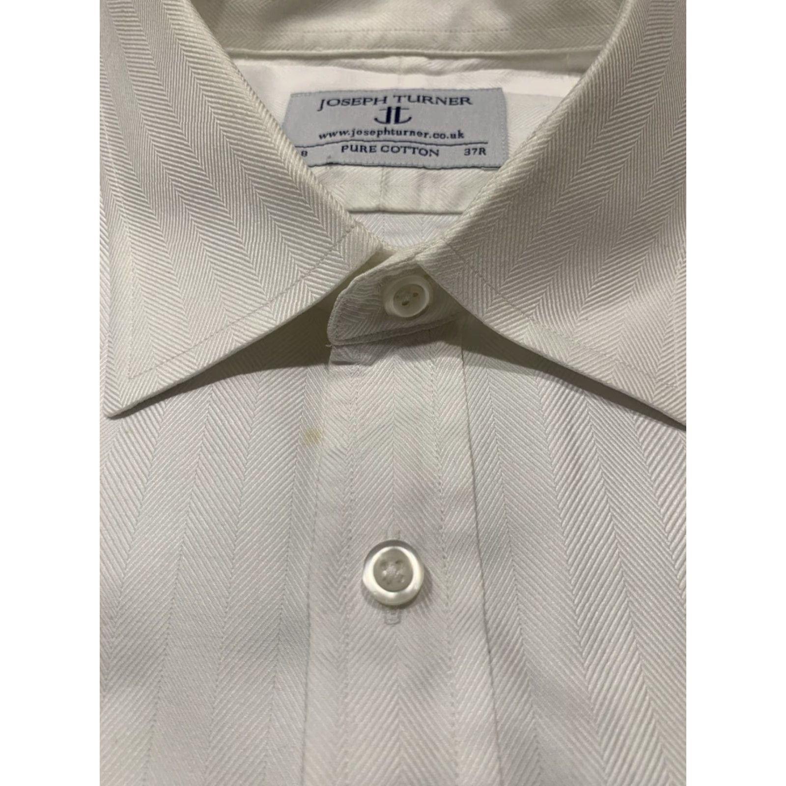 Joseph Joseph Turner Dress Shirt White Herringbone French Cuffs 18 37R Mens Regular Size 37 Neck 18in Business Size 36R - 2 Thumbnail