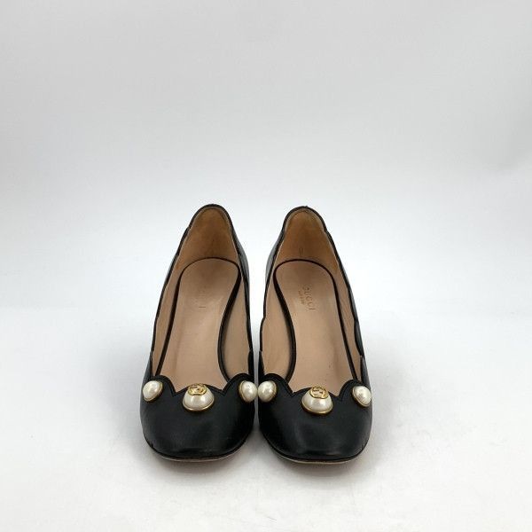 Gucci Gucci Black Leather Chunky Heeled Shoes Size US 5.5 / EU 38 - 3 Thumbnail