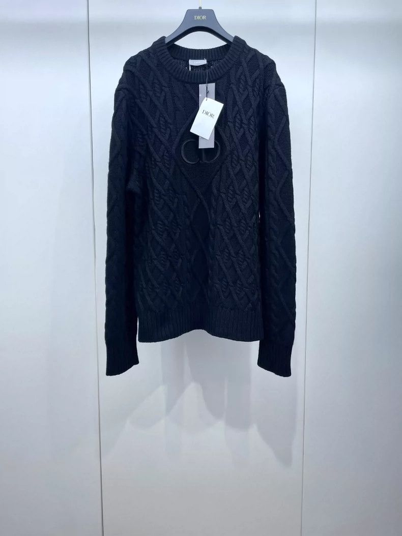 Dior Black embroidered CD knitted jacquard sweater 2504-Nex