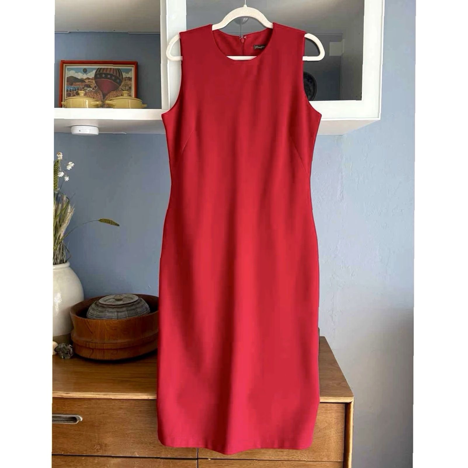 J.McLaughlin J. McLaughlin Dress Women Midi Sleeveless Red Bainbridge Cloth M Sheath Pencil Tank Zip Stretch Size M / US 6-8 / IT 42-44 - 2 Thumbnail