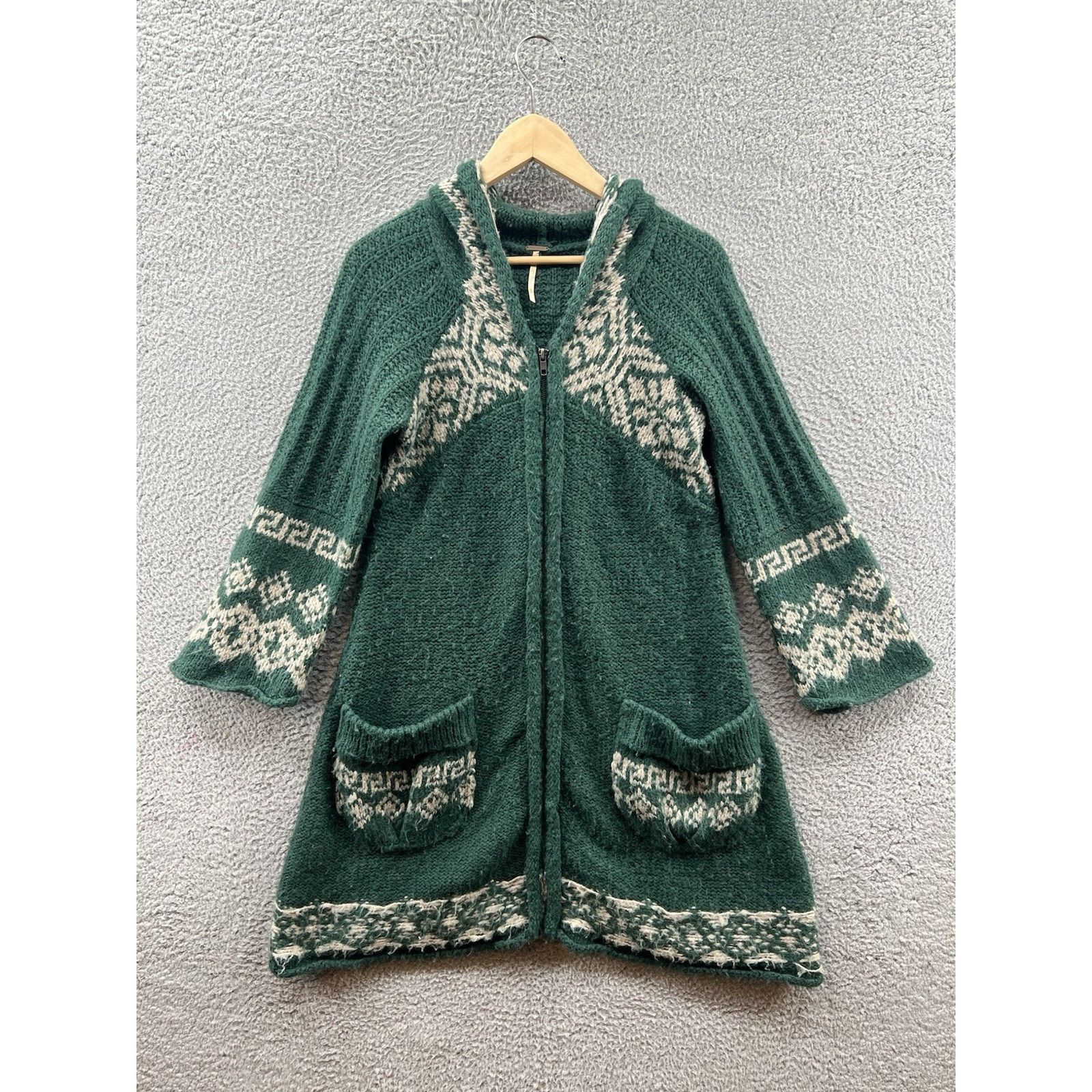 Free People Free People Long Green Knit Zip Cloak Sweater Women’s Medium Size M / US 6-8 / IT 42-44 - 1 Thumbnail