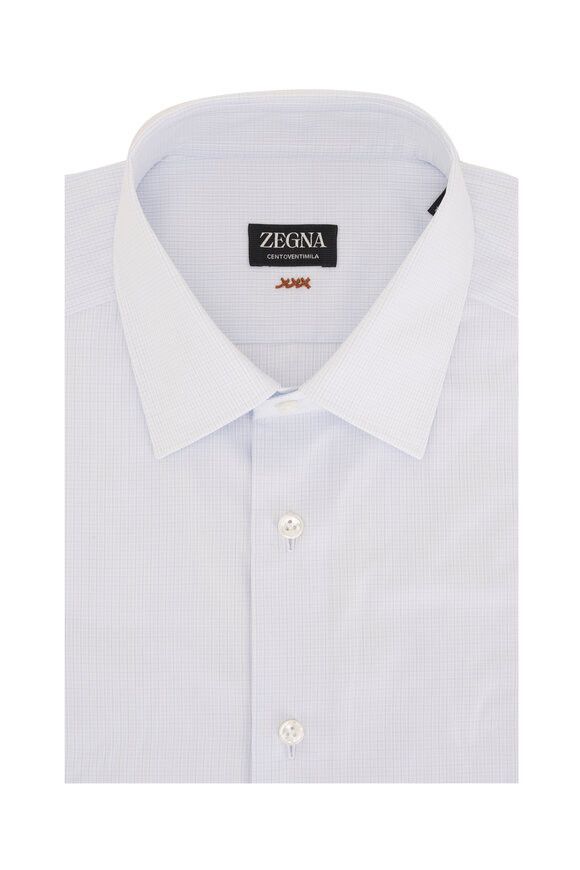 Z Zegna o1mtch0225 Check Cotton Dress Shirt in Blue Size US XL / EU 56 / 4 - 1 Thumbnail