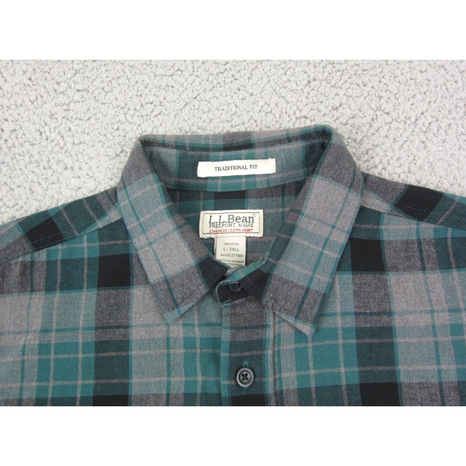 Vintage VINTAGE L.L.Bean Shirt Mens LT Green Plaid 90s Cotton Flannel Button-Up Long Sleeve With Pockets Distressed Chamois Size US L / EU 52-54 / 3 - 3 Thumbnail