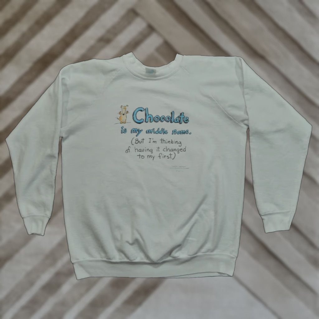 CHOCOOLATE VINTAGE Chocolate Sweatshirt Mens XL White Pullover 90s Shoebox Comedy Joke 90s Size US XL / EU 56 / 4 - 1 Thumbnail