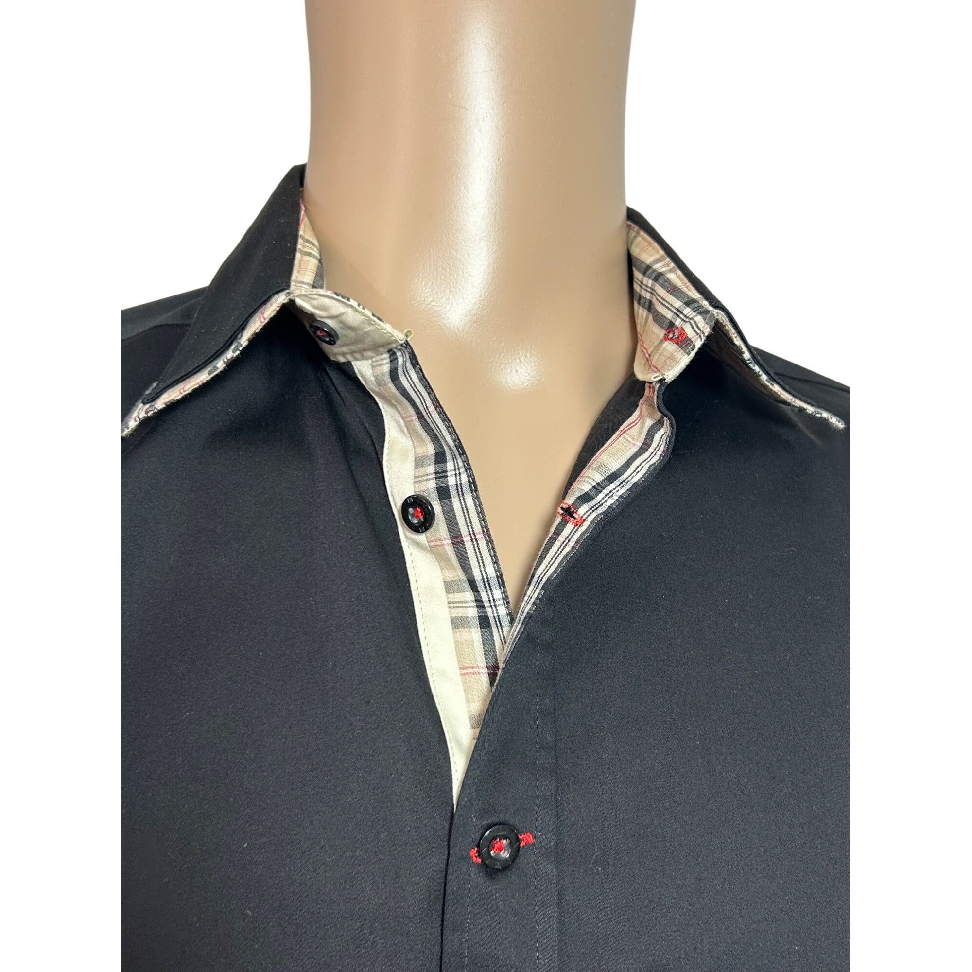 Other Envy Men’s Button Up Black Shirt, L Slim Fit Contrasting Pla Size US L / EU 52-54 / 3 - 9 Thumbnail