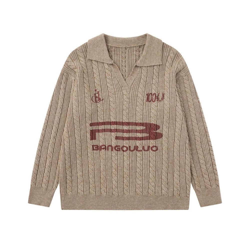 Vintage Men's loose casual letter print lapel sweater Size US M / EU 48-50 / 2 - 1 Thumbnail
