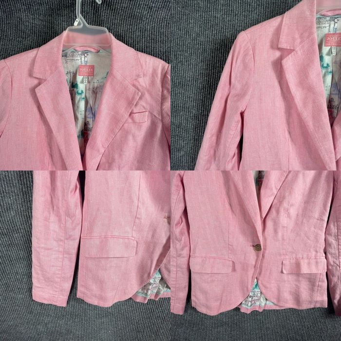 Vintage Joules Coat Womens 10 Pink Single Breasted Linen Blend Blazer