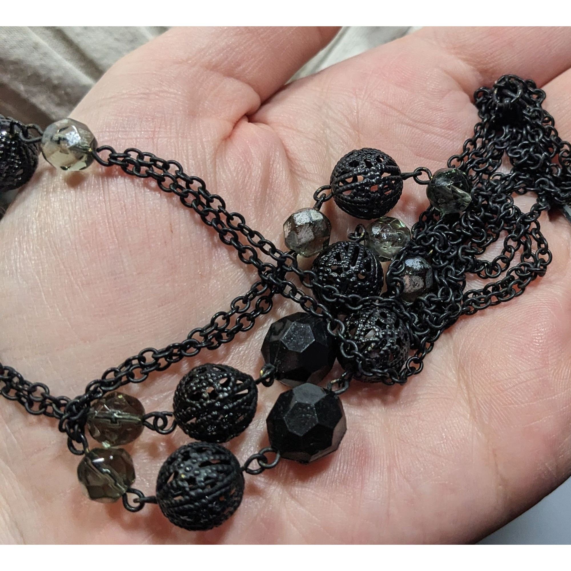 Other Gothic Matte Black Beaded Chain Station Necklace Size ONE SIZE - 3 Thumbnail