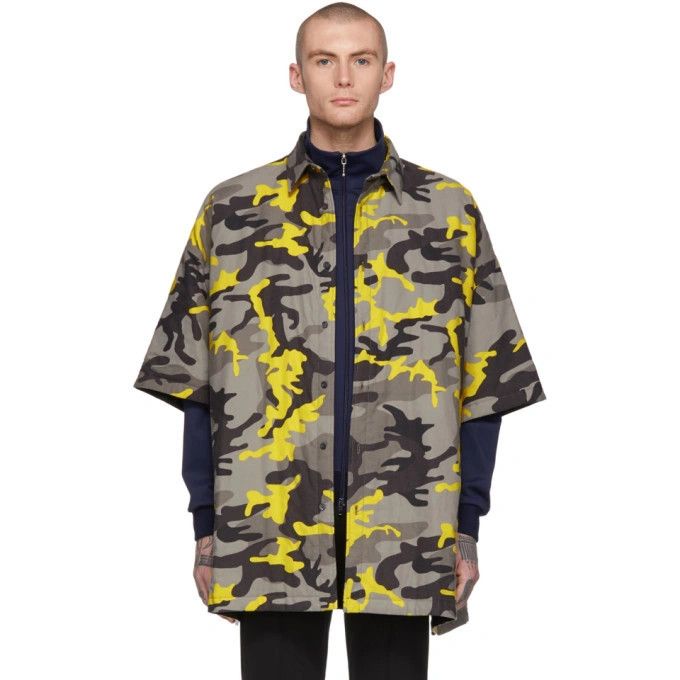 Balenciaga Balenciaga Oversized Padded Yellow Camo Shacket/ Button Up Size US XL / EU 56 / 4 - 1 Thumbnail