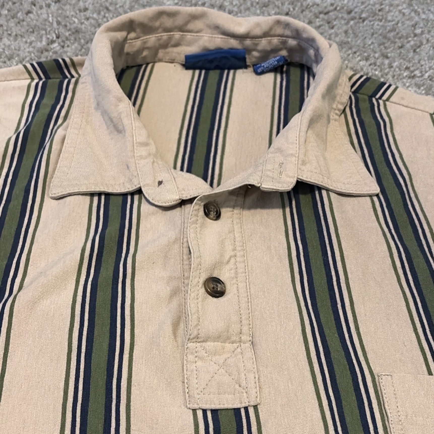 Vintage VINTAGE TownCraft Polo Shirt 2XL Beige Striped Collared 90s Mens Tall Size US XXL / EU 58 / 5 - 4 Thumbnail