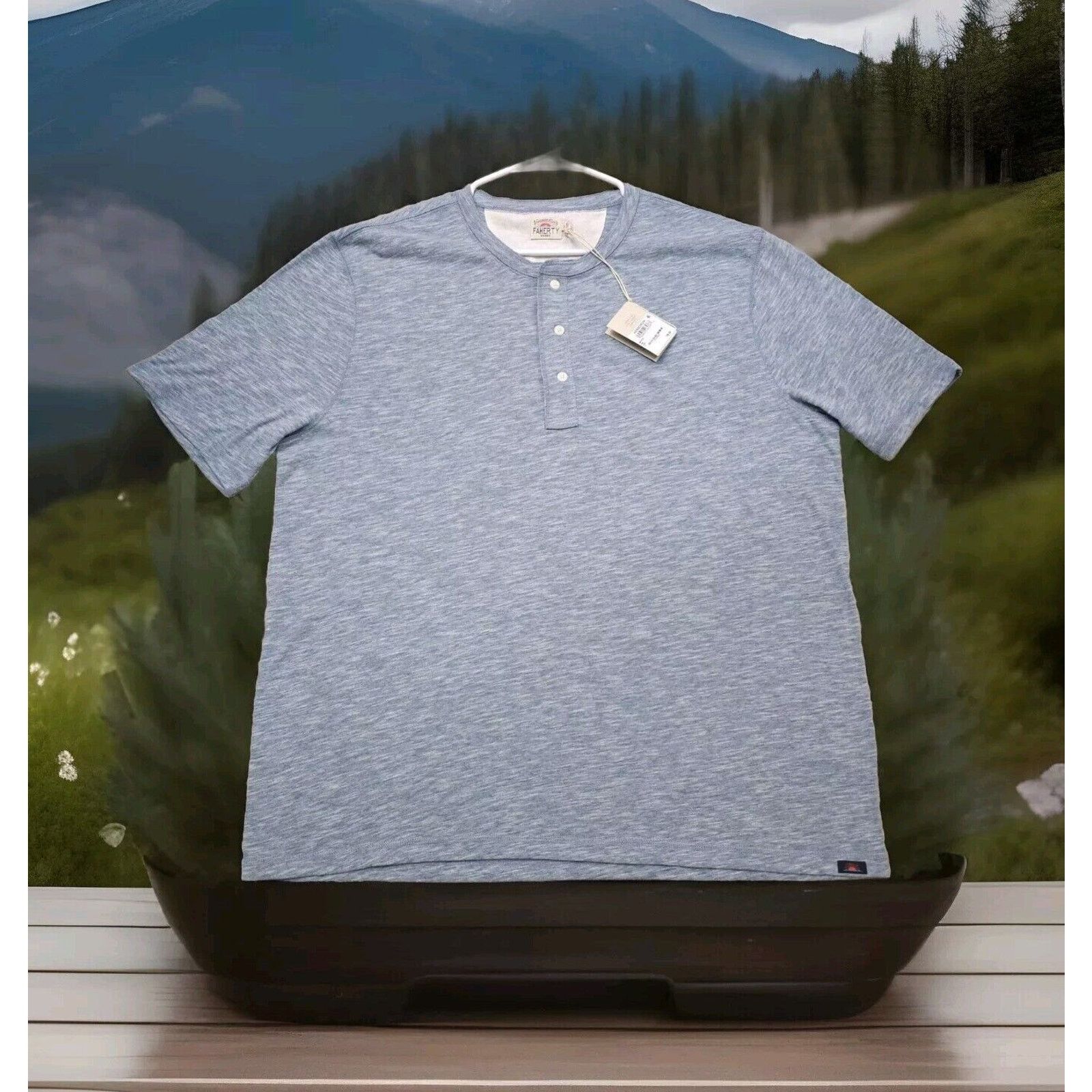 Faherty Faherty Heathered Henley Tee Cotton Blend Short Sleeve Size US XL / EU 56 / 4 - 6 Thumbnail