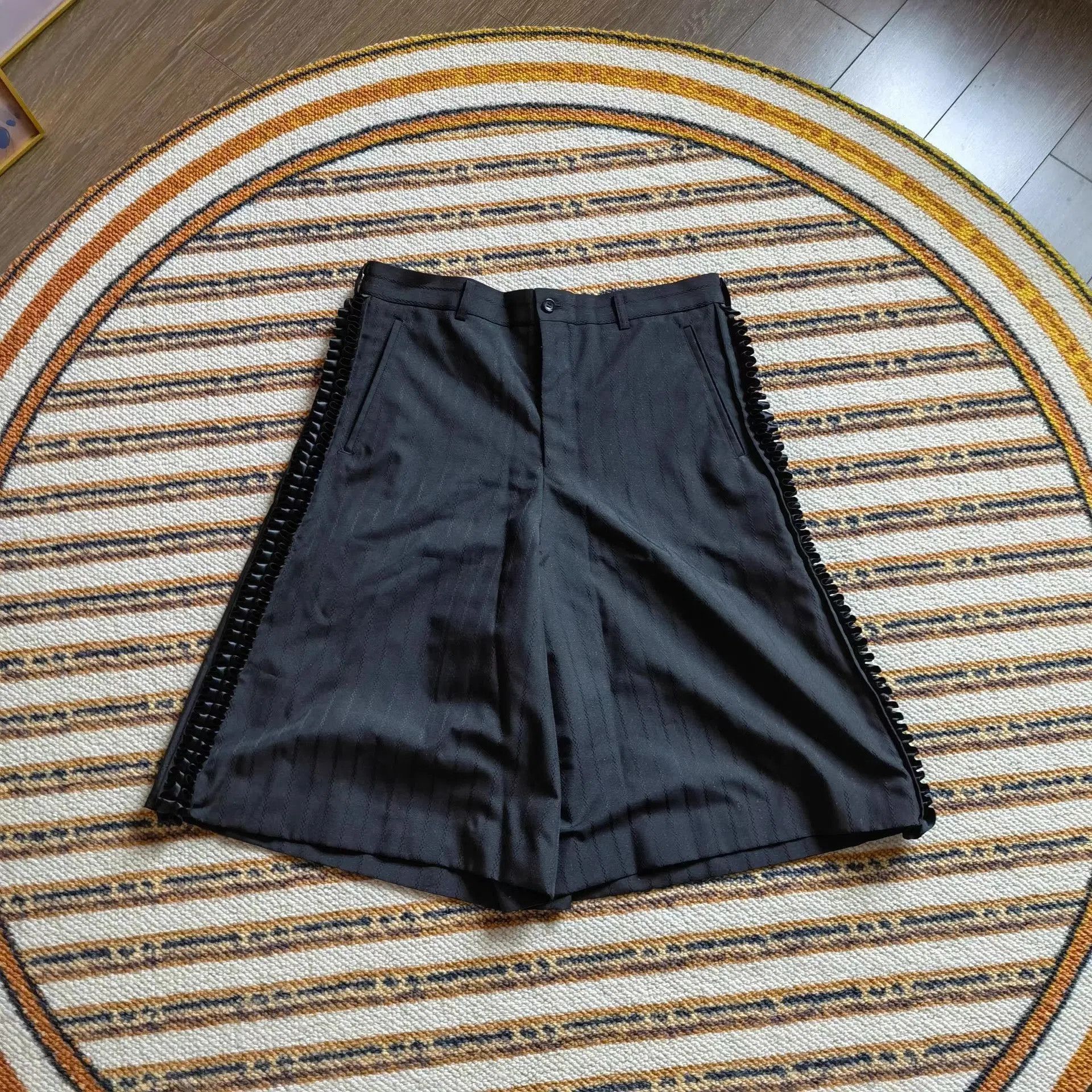 Comme des Garcons Homme Plus Black Striped Shorts with Fringe Detail Size 36. Size US 36 / EU 52 - 1 Thumbnail