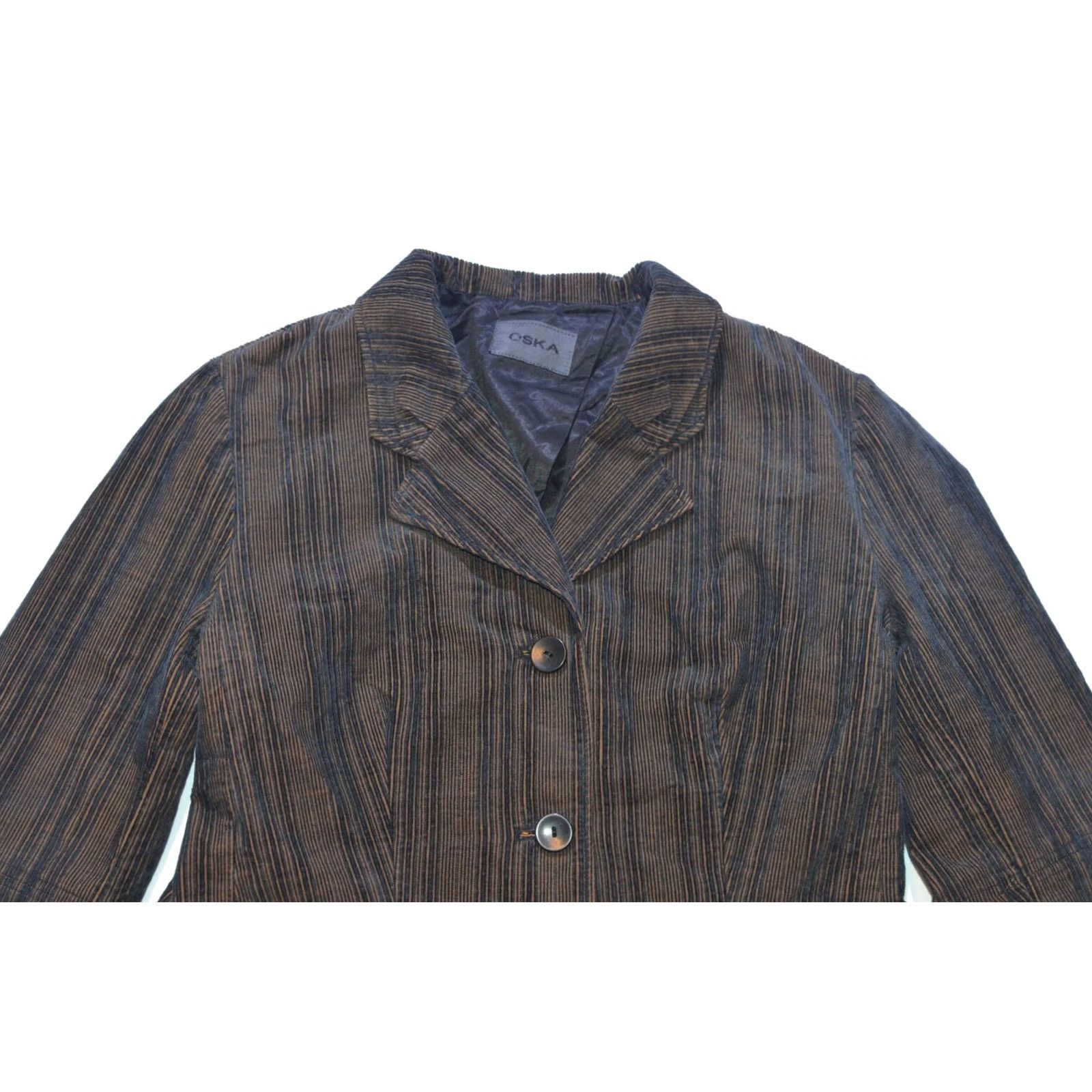 Vintage Wmns OSKA Zita Striped Blazer Jacket - Blazer - Black Gold - Size 2 - Womens - 65% cotton / 35% polyester Size XS / US 0-2 / IT 36-38 - 2 Thumbnail