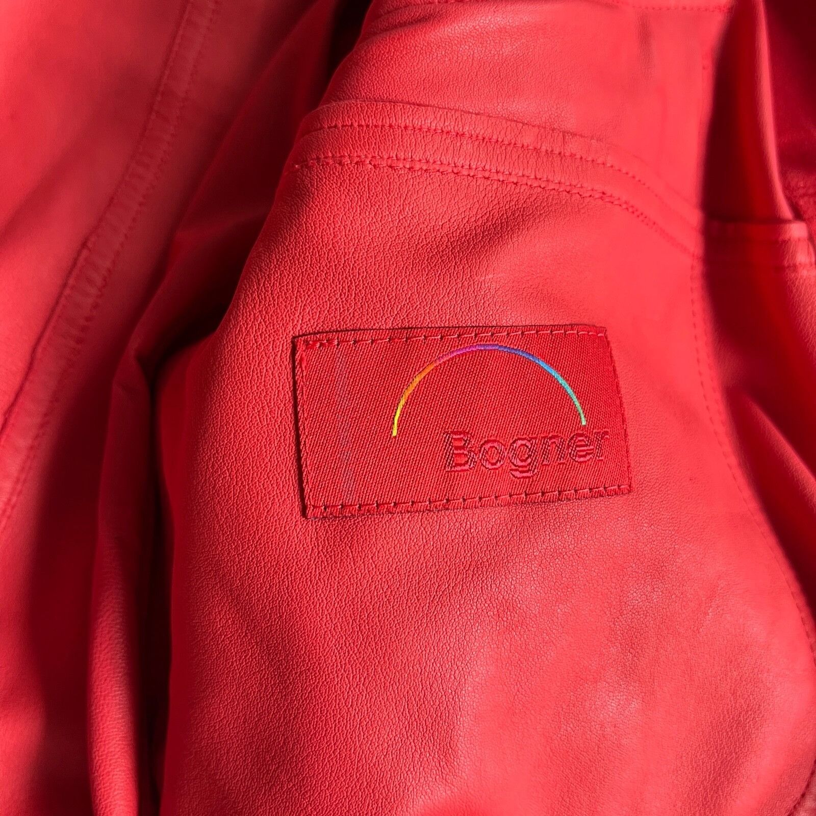 Bogner Bogner Vintage Red Real Leather Bomber Jacket 8979AC Size XL / US 12-14 / IT 48-50 - 3 Thumbnail