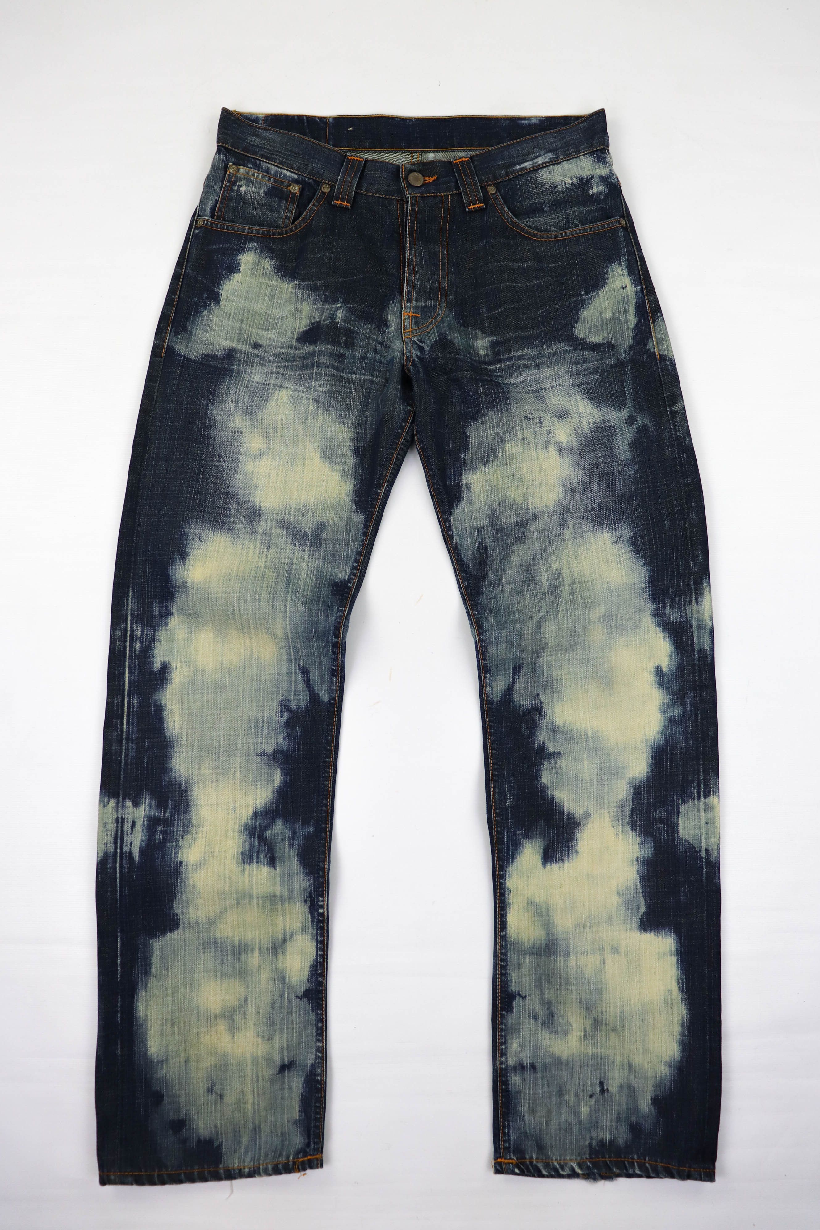 image of Nudie Jeans Vintage Straight Sven Bleached Coat Denim Jeans in Indigo, Men's (Size 32)
