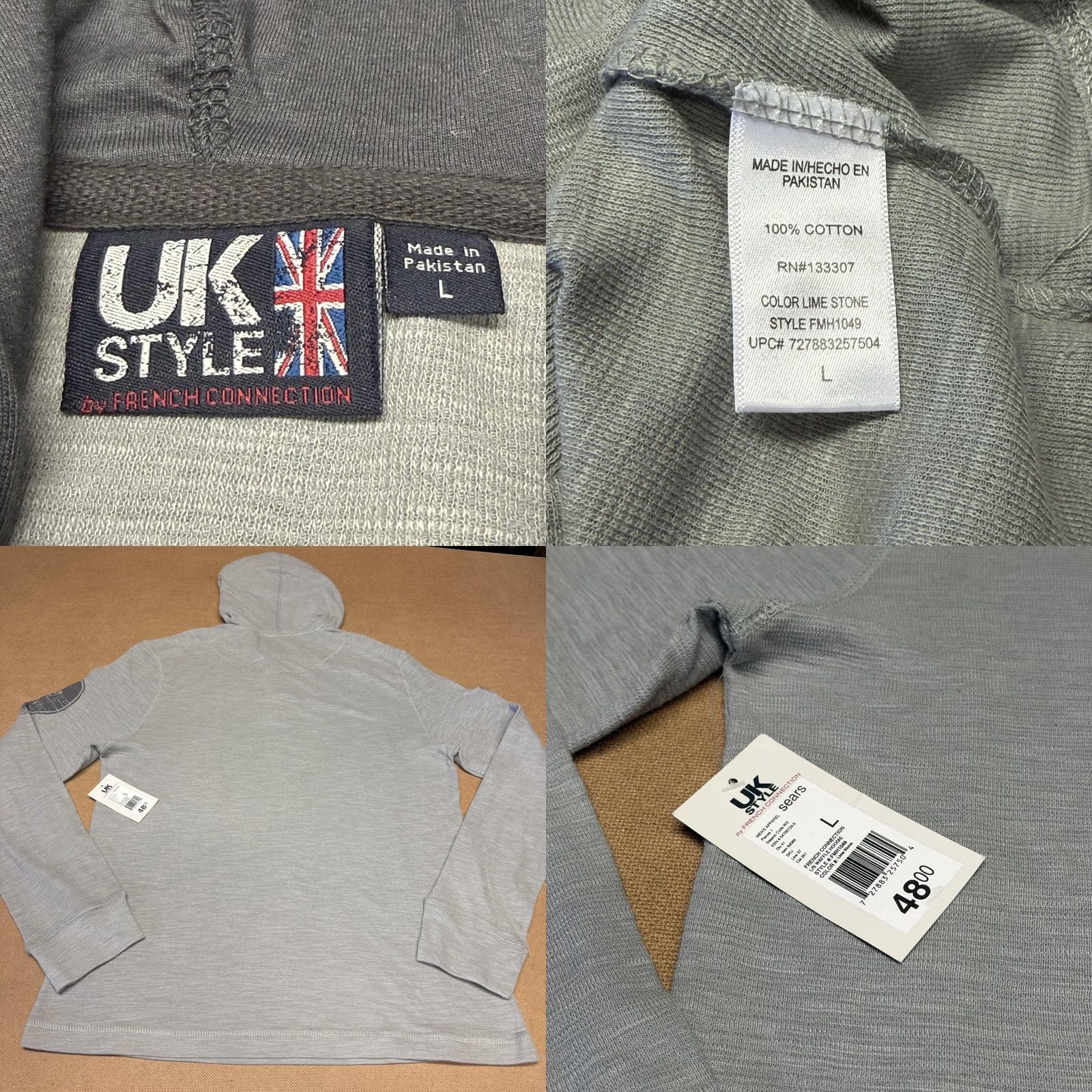 French Connection UK Style By French Connection Mens Large Gray Henley Pullover Hoodie Logo Size US L / EU 52-54 / 3 - 9 Thumbnail
