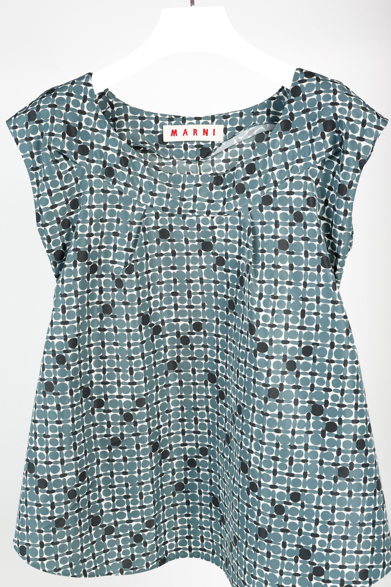 Marni Marni Teal Geometric-Printed Cap-Sleeve Blouse Size S / US 4 / IT 40 - 3 Thumbnail