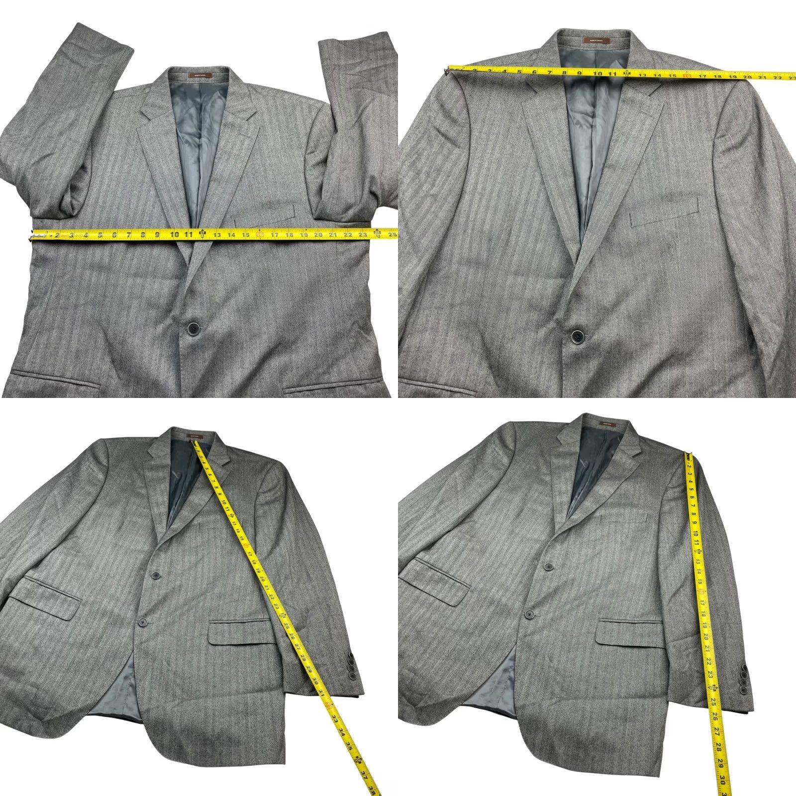 Peter Millar Peter Millar Blazer Jacket Mens 100% Wool Gray Herringbone 2-Button Long 46 L Notch Lapel Mens Size 46R - 8 Thumbnail