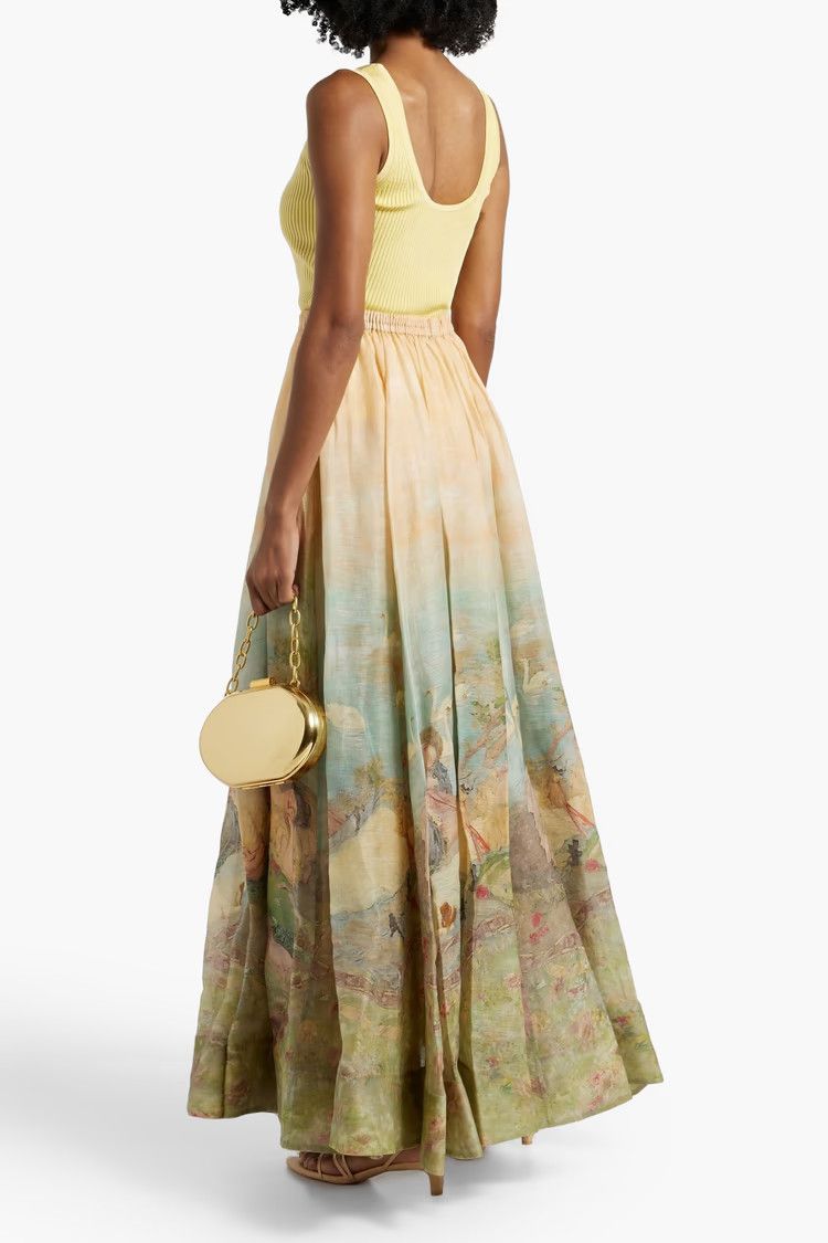 Zimmermann oc11z0225 Printed Cotton Linen-blend Maxi Skirt Multicolor Size 27" / US 4 / IT 40 - 3 Thumbnail