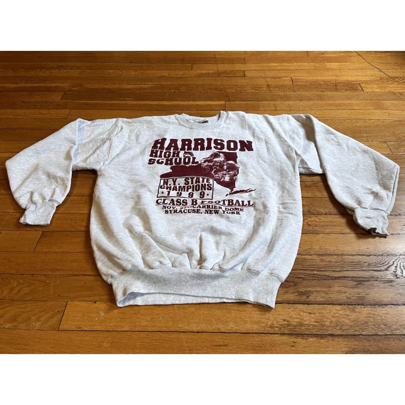 Hanes VINTAGE Hanes Sweatshirt Men’s M Grey 1999 NY Football Champions Harrison High School 90s Graphic Print Pullover Crew Neck Size US M / EU 48-50 / 2 - 3 Thumbnail