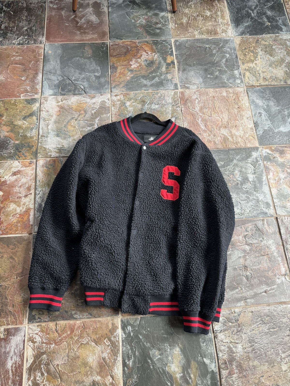 image of Stussy Stüssy Black And Red Fleece Jacket, Men's (Size XL)