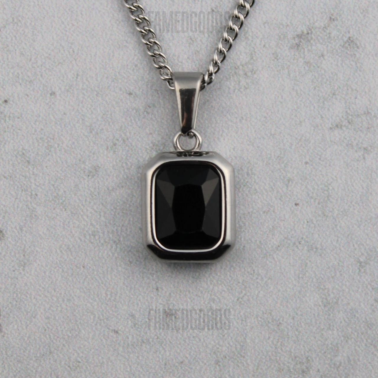 Jewelry Silver Black Cubic Zirconia Gemstone Pendant Chain Necklace Size ONE SIZE - 1 Thumbnail