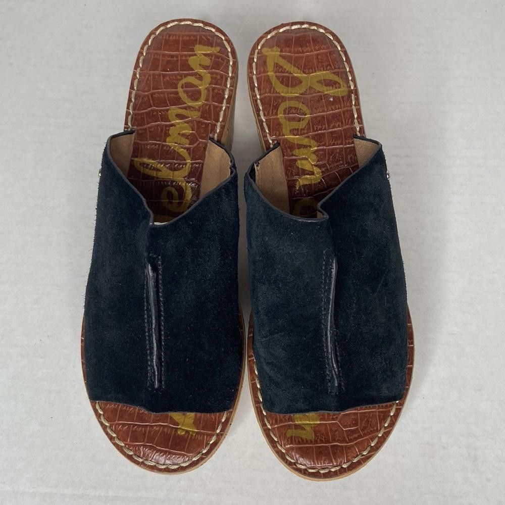 Designer Sam Edelman RANGER Cork Wedge Black Suede Slides, 8.5 Size US 8.5 / IT 38.5 - 5 Thumbnail